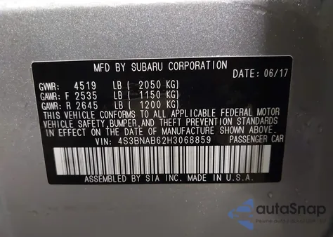 2017 Subaru Legacy 2.5I from USA, damaged, VIN 4S3BNAB62H3068859